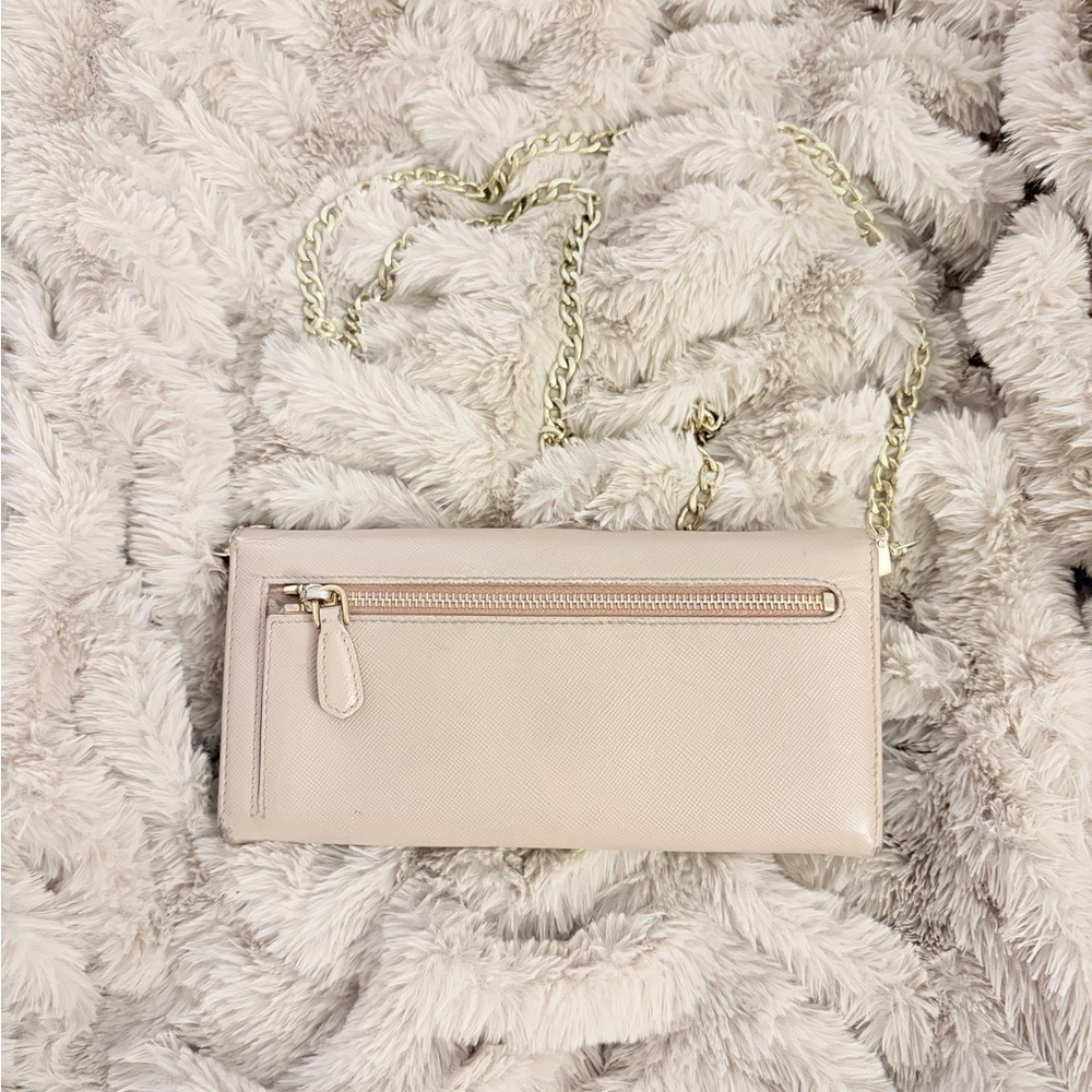 Authentic, Prada Saffiano Clutch Wallet on Chain - Cameo - Picture 2 of 3